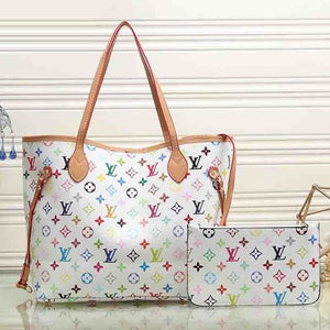 Louis Vuitton Woman Fashion Leather Satchel Tote Handbag Set (2 Piece Set)